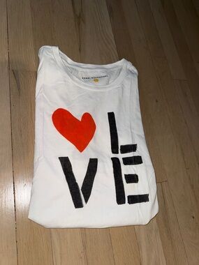Kerri Rosenthal White Tee with Red Heart and Black LOVE Graphic